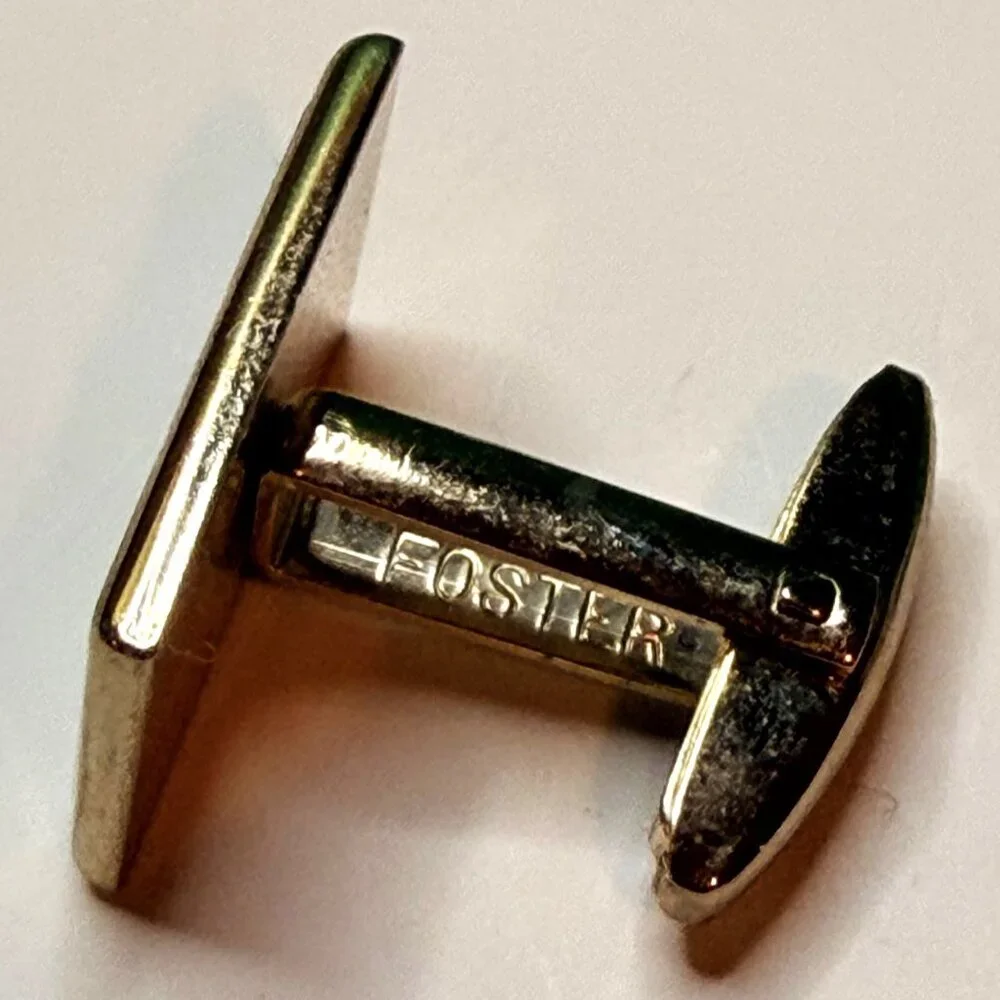 Foster Men's Cufflinks PAT PEND USA Rectangular Black Enamel Gold Tone Jewelry